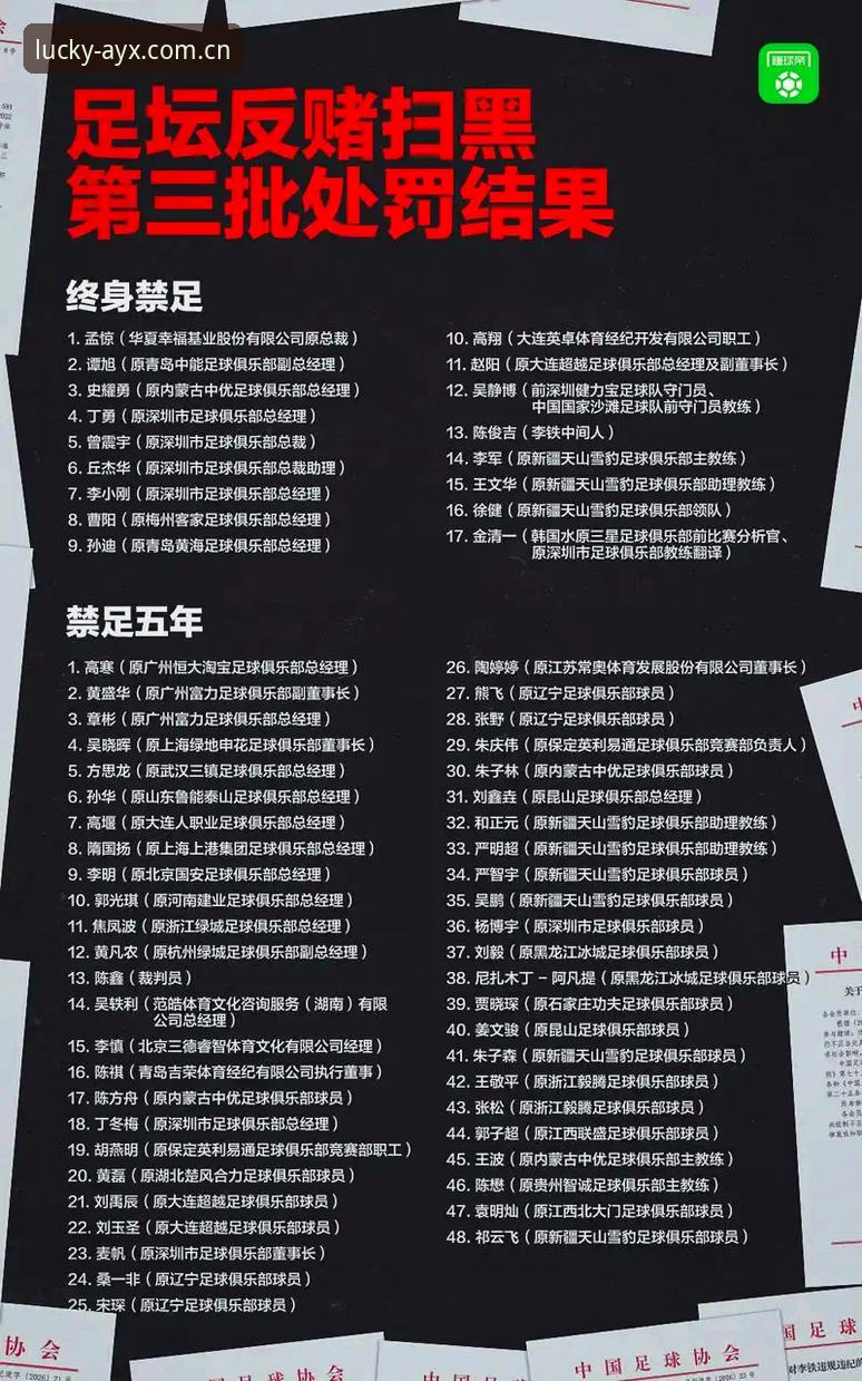 足协第三批禁足名单深度分析：17人终身禁足、48人五年处罚，爱游戏体育平台资讯页里的治理信号